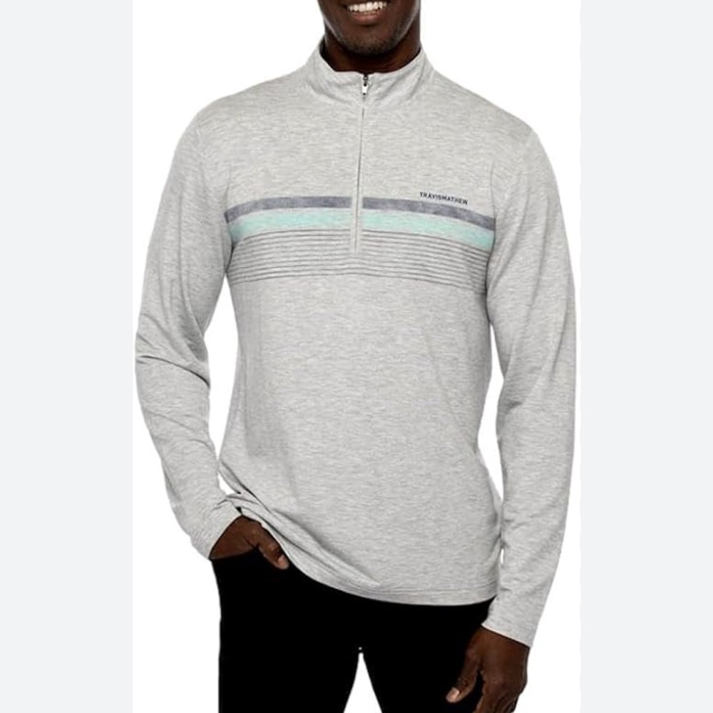 Travis Mathew men’s small twist of like quarter zip pullover grey blue